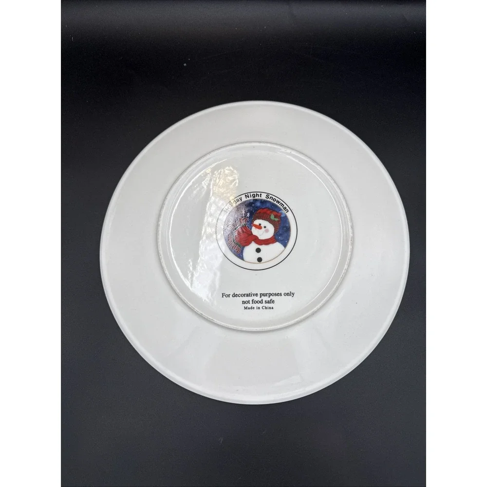 Christmas Holiday Night Snowman Decorative Plate 12.5